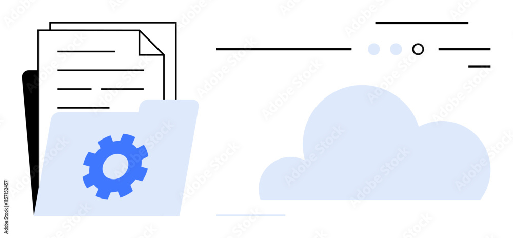 Poster folder containing documents next to a cloud icon, symbolizing digital storage, automation, and cloud