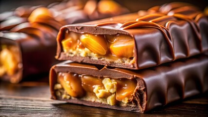 Close-Up Candy Bar Packaging Design: Chocolate, Caramel, Nuts, Wrapper, Branding