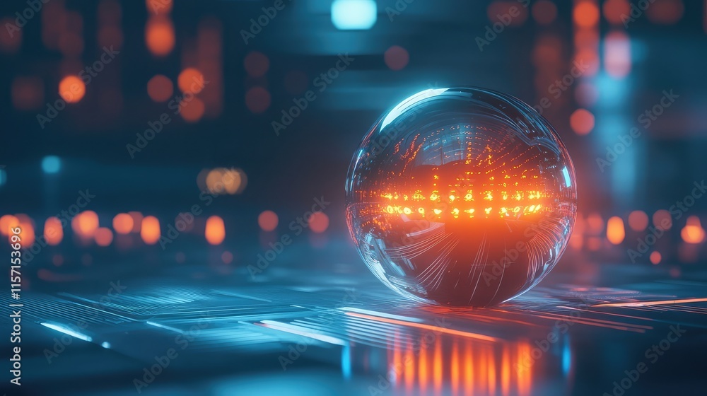 Poster virtual assistant represented as a glowing orb of light with voice commands