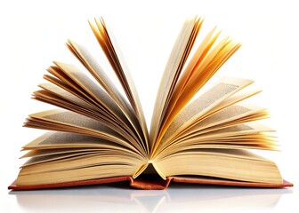 Fototapeta premium Close-Up Open Book Isolated White Background - Detailed Book Pages, Education, Knowledge, Literature, Reading