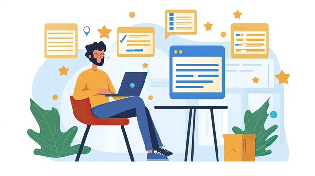 A business analyst examining customer reviews online, categorizing common needs and pain points for improvement.