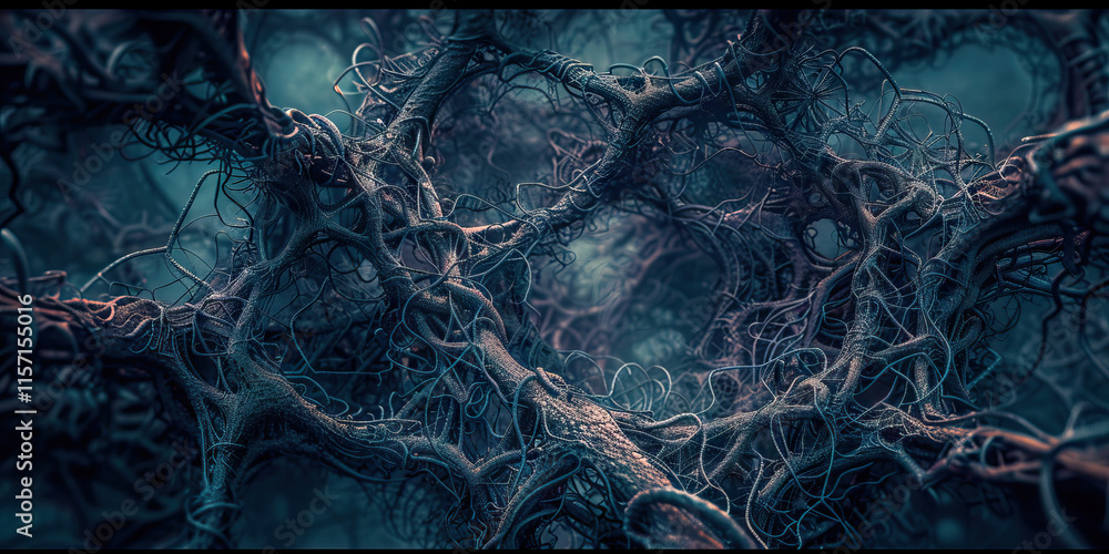 Poster digital rendering of an intricate organic network structure
