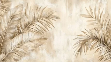 Fototapete Badezimmer Elegant Beige Foliage Background, Abstract Tropical Leaves Wall Art, Botanical Illustration  © Ilja