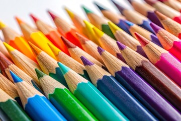 Fototapeta premium Colorful Pencil Set, Art Supplies, Drawing Pencils, Colored Pencils, Stationery, White Background, Medium Shot, Office Supplies, Creative Tools