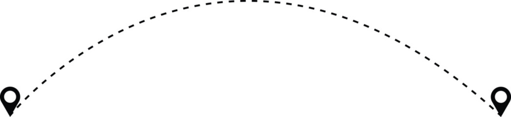 Route location icon two pin sign and dotted line. Travel vector icon