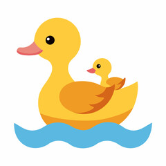 baby duck on back of mom during summer on water