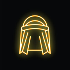 Bright yellow neon sign depicting a traditional arab dishdasha garment, glowing against a dark background