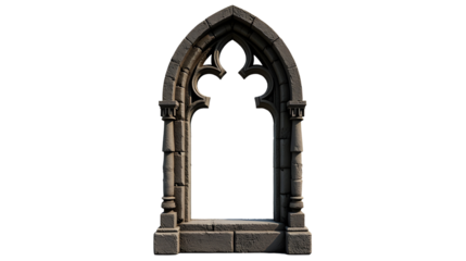 A majestic Gothic window arch, exquisitely detailed, stands.  Its stonework whispers tales of ages past., cut out