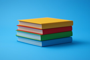 Fototapeta premium Colorful stacked books minimalist background photo bright environment front view learning concept