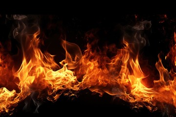 Fototapeta premium Bright flames rising against a pitch-black night sky isolated on white background