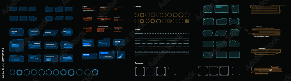Fototapete Vector frames set. Elements with text, signs and symbols for personal graphical interface HUD. Collections HUD elements. Futuristic GUIUI framework set. Windows and blocks with information
