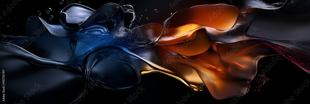 Aufkleber abstract fluid forms, dark blue and amber intertwine elegantly in a dynamic composition, creating a 