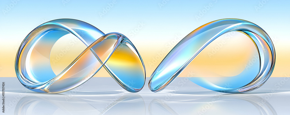 Poster abstract glass forms intertwined, reflecting light dynamically and elegantly on a smooth surface