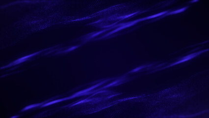 Digital deep purple energy waves cyberspace on dark blue futuristic background. Abstract flowing of shiny dynamic sci fi particles. Glowing lines and dots virtual reality.