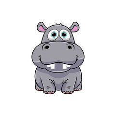 Vector graphic of illustration of a sitting cartoon hippo. Cute cartoon baby hippo with happy expression.
