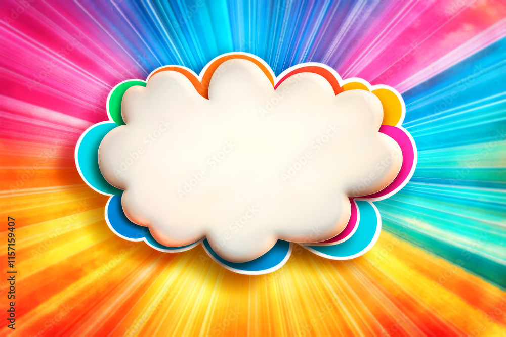 Aufkleber bright colorful burst background with blank cloud shape for text or design element