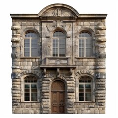 Fototapeta premium facade of old stone building unfinished frontal view.