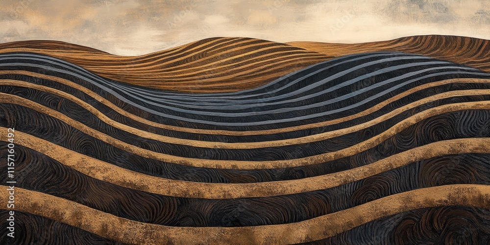 Aufkleber patterned landscape featuring a ploughed field, showcasing the unique textures and shapes created by