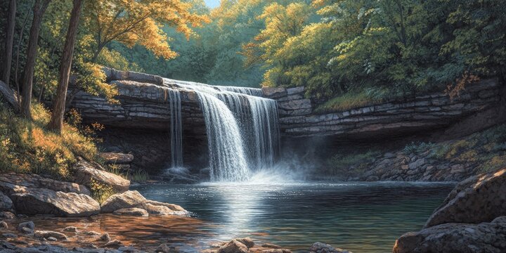 Cummins Falls in a scenic natural setting showcases the beauty of waterfalls. The Cummins Falls create a tranquil atmosphere perfect for outdoor enthusiasts and nature lovers.