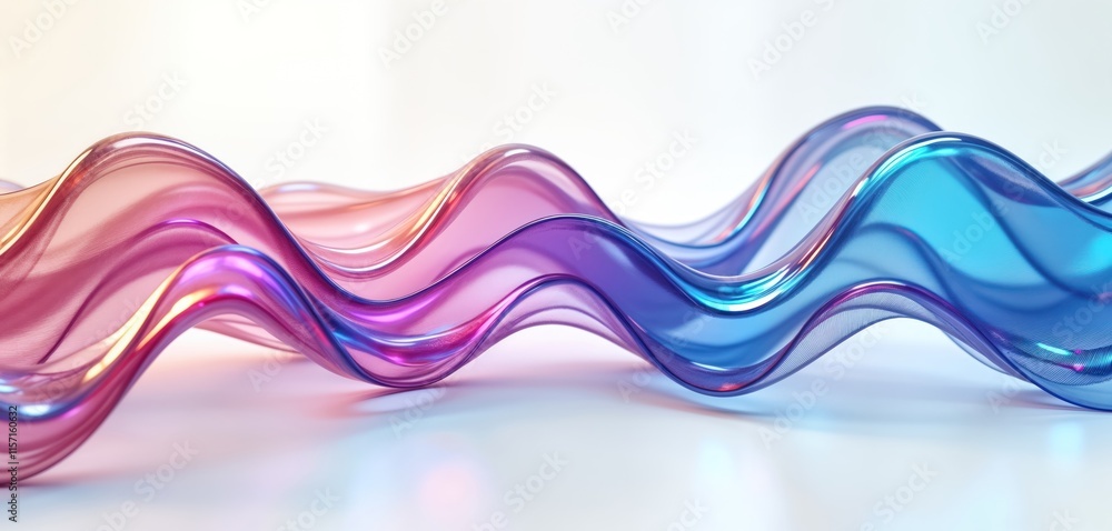 Poster abstract iridescent wave shape with vibrant colors. fluid curves in shades of pink, blue. dynamic, g