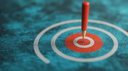 Red pencil hitting center of target on textured background