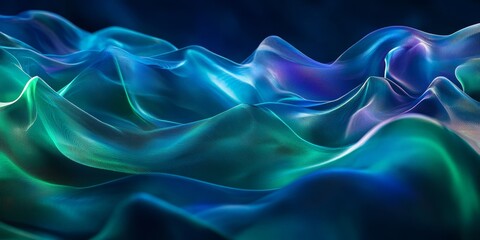 Obraz premium A backdrop featuring abstract waves of green and blue light creates a visually striking scene characterized by dynamic movement and vibrant hues of green and blue.