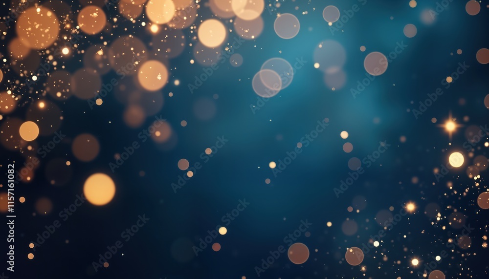 Poster abstract festive bokeh lights design. golden lights, sparkling effects on dark blue background. perf