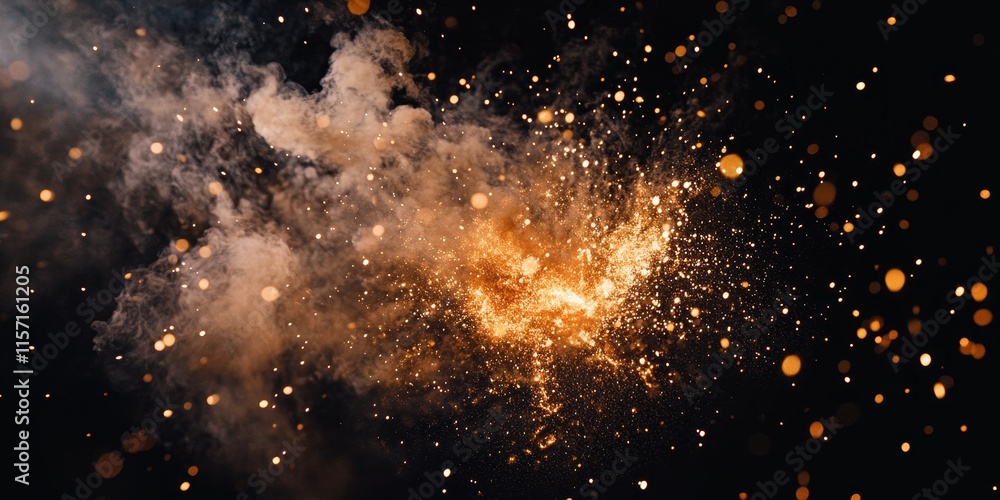 Poster a dramatic close up shot captures an exploding firecracker, set against a solid black background, cr