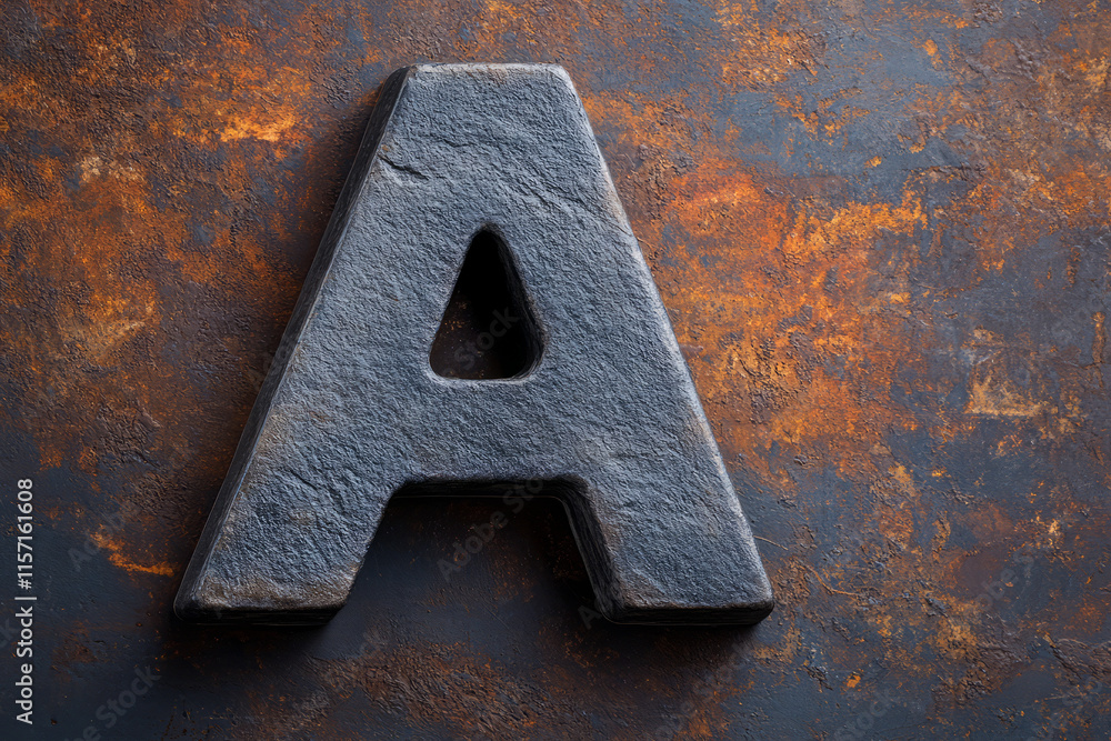 Aufkleber stone letter a on rustic background with texture and color variation in natural light