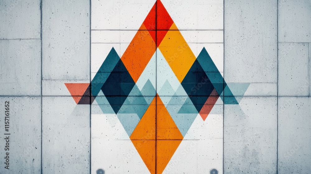 Poster vibrant geometric abstract architectural pattern with triangular and pentagonal shapes