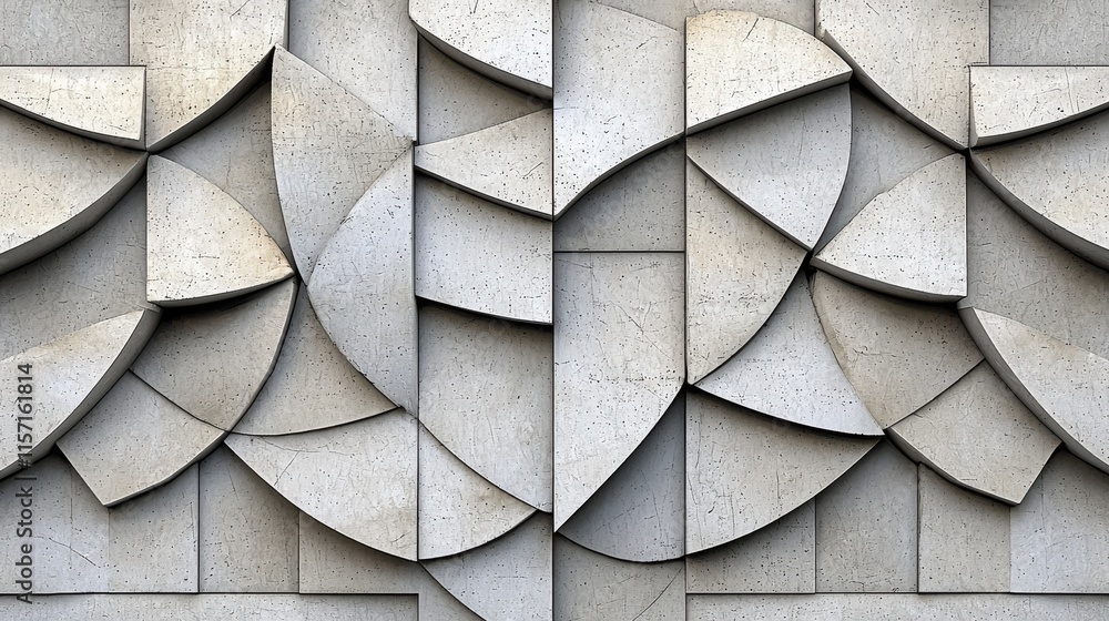 Poster overlapping geometric shapes in abstract monochromatic architectural backdrop