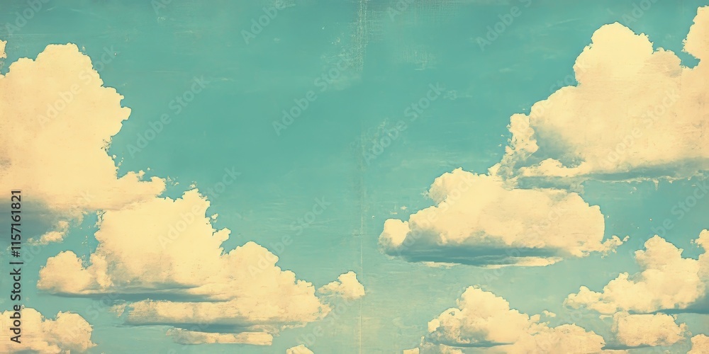 Poster retro sky pattern featuring an old paper texture, showcasing a raster halftone design with vintage c