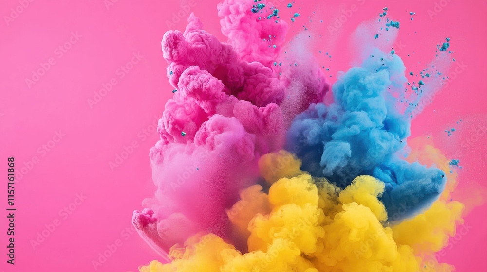 Poster vibrant explosion of colorful smoke and powder creating a dynamic abstract art composition