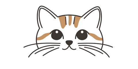 Obraz premium Adorable Cat Face Illustration, A charming feline portrait with simple lines, big eyes, and a sweet expression. Perfect for pet lovers and designs.
