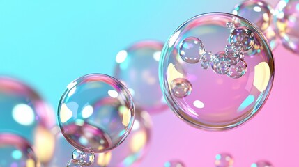 Naklejka premium Enchanting Iridescent Crystal Bubbles Reflecting Prismatic Liquid Spheres in Dreamy Kaleidoscopic Scenery