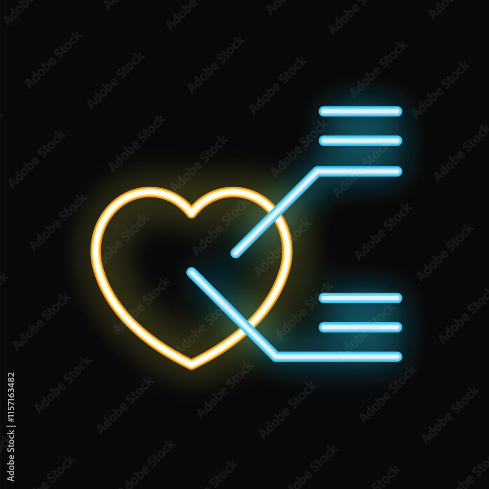 Poster neon sign showing a heart connected to a computer system, representing artificial intelligence and i