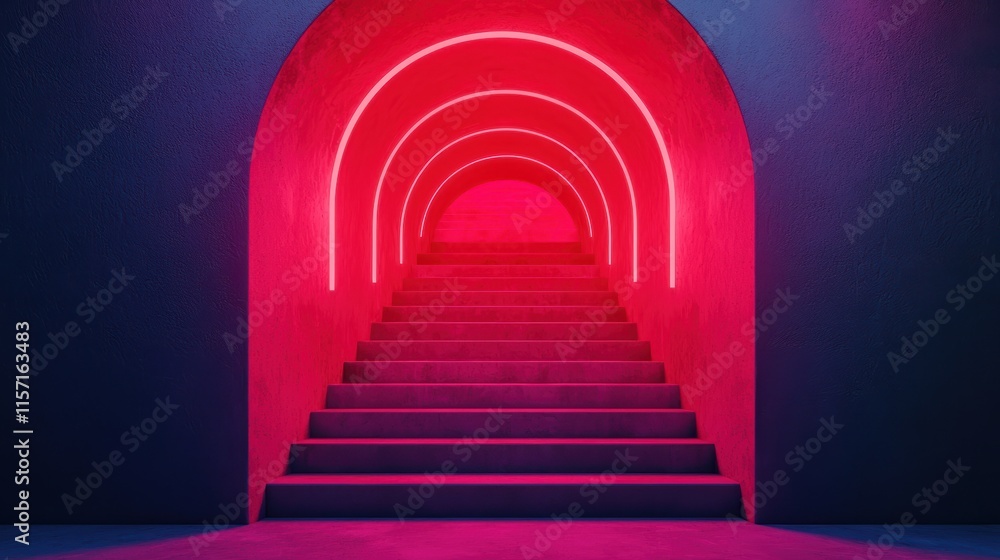 Aufkleber stairway to success leading through glowing archway in abstract challenges illustration
