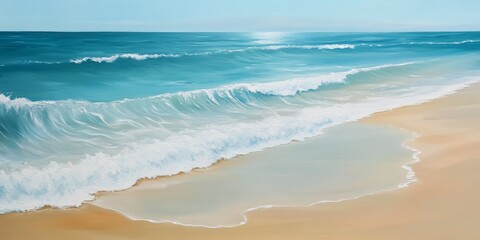 Fototapeta premium A calm coastal scenery featuring soft waves lapping against a sandy beach creates a peaceful atmosphere, emphasizing the serene beauty of the shoreline.