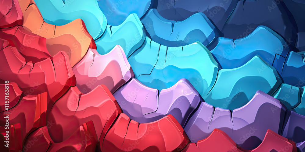 Poster abstract colorful three-dimensional cracked shapes pattern