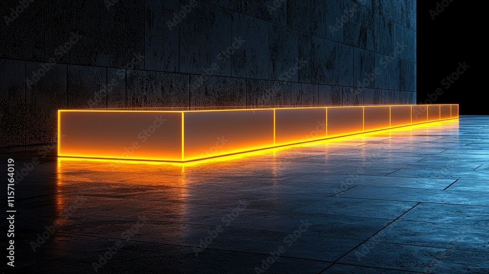 Aufkleber a glowing rectangular structure against a textured wall in a dimly lit environment.