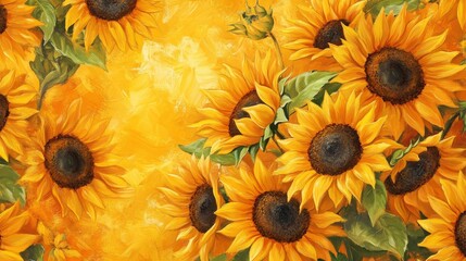 Vibrant yellow sunflowers create a stunning blooming wallpaper, perfect for adding a touch of cheer and beauty. This sunflower wallpaper captures the essence of bright, blooming sunflowers