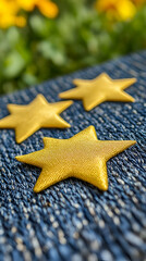 Golden Stars on Blue Textile, Festive Decor, Shiny, Elegant, Luxurious, Celebration, Adornment, Glitter, Sparkle, Shimmer, Crafts, Handmade, Home Decor, Winter, Holiday, Christmas,