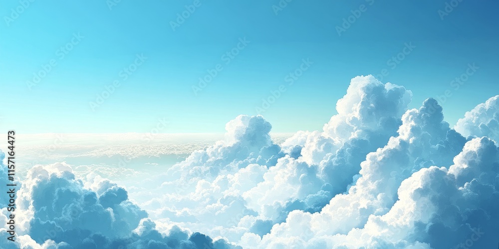 Poster white clouds drift across a vibrant blue sky, creating a serene backdrop ideal for adding copy. this
