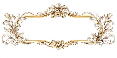 An isolated vintage banner featuring an ornate border frame in white and gold against a clean white background exudes a sense of luxurious elegance and style.