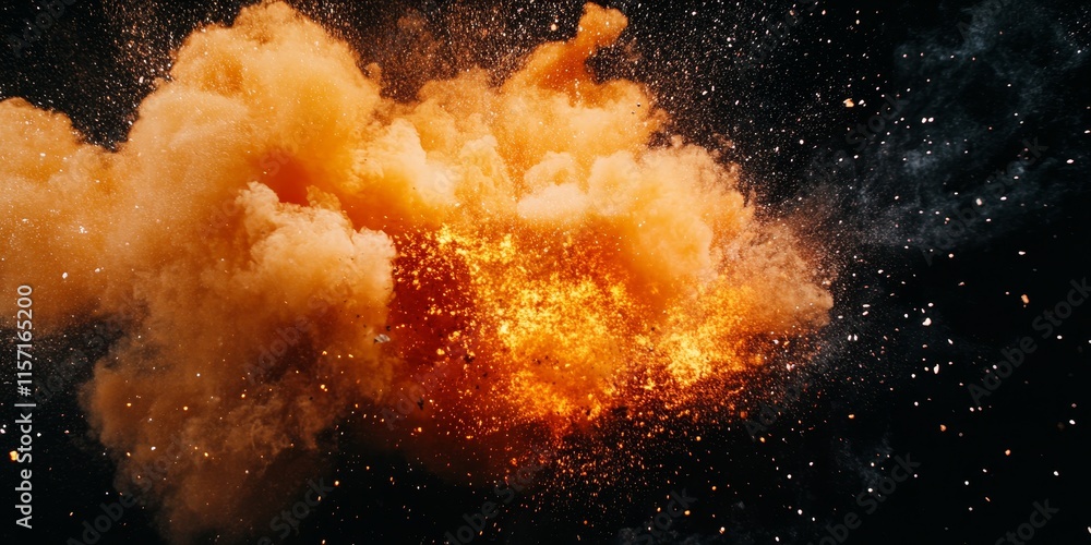 Poster a dramatic close up shot captures an exploding firecracker, set against a solid black background, cr