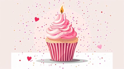 Adorable Baby Shower Cupcake with Candle for Girl on Light Background