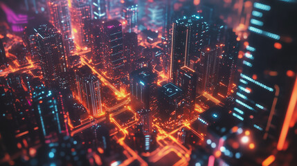 Smart digital Innovation city with connection network reciprocity over the cityscape. of future smart wireless digital city and social media networking systems that connects people with in city