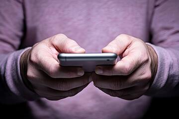 Person's Hands Holding Smartphone, Texting Carefully