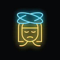 Neon woman feeling dizzy with vertigo symptom icon vector illustration