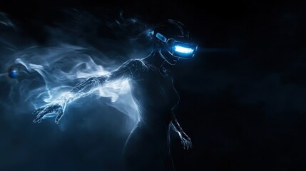 Futuristic female figure in virtual reality setting